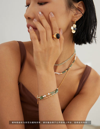 シルバー925 淡水パールと天然石のブレスレット 旬のグリーンを纏う