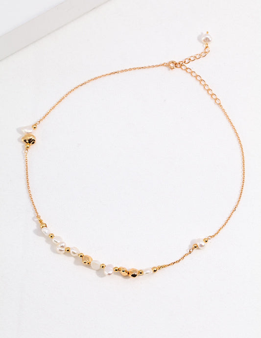 S925 Freshwater Pearl Necklace Vintage Gold