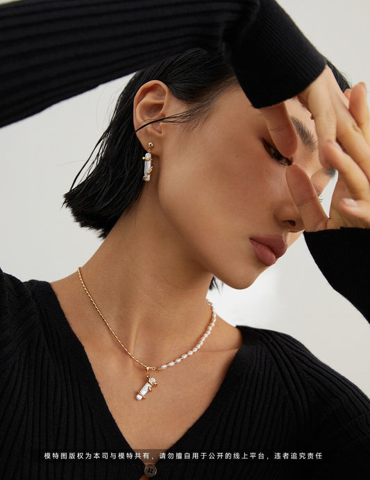 S925 Romantic Necklace with Freshwater Baroque Pearls and Fluid Lines