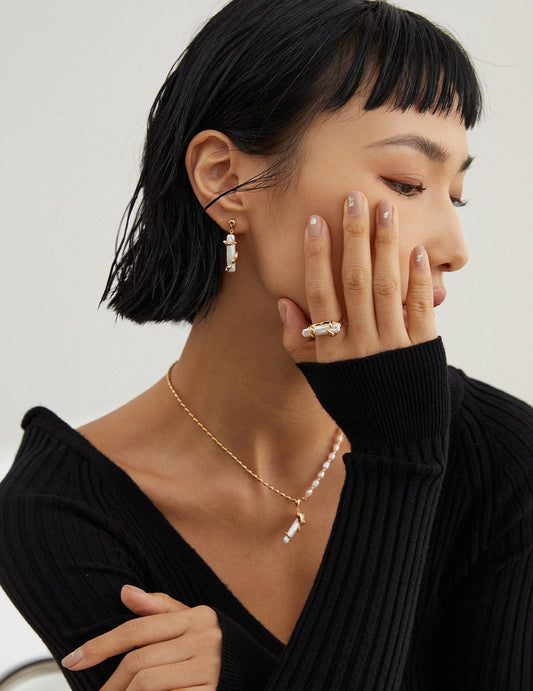 S925 Freshwater Baroque Pearl Fluid Design Ring J0179