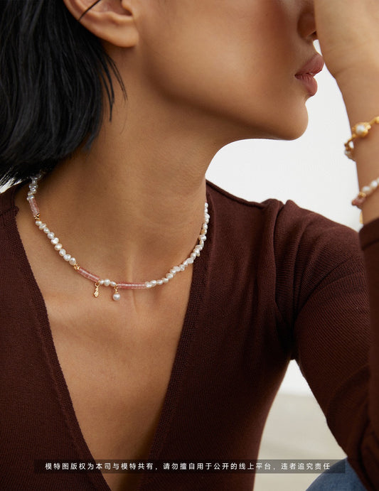 Freshwater Pearl 925 Silver Peach-colored Feminine Necklace