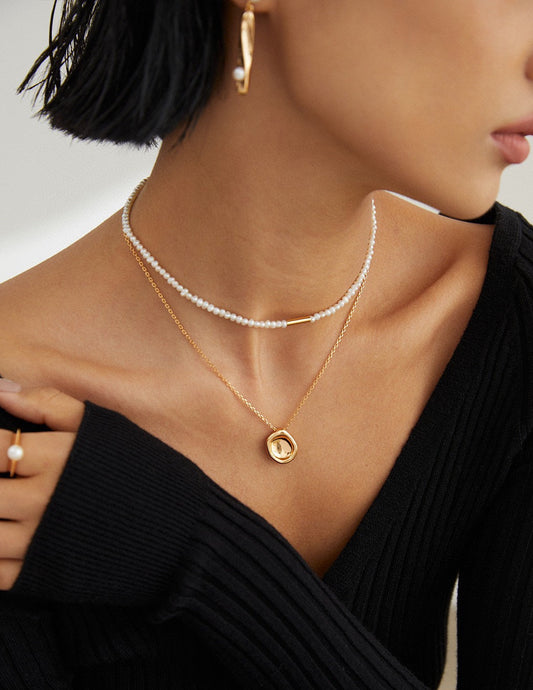 925 Sterling Silver Freshwater Potato Pearl French Necklace Gold Plated YD0007