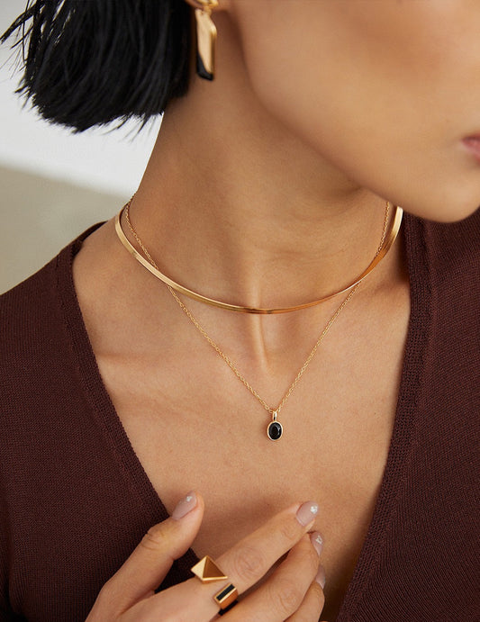 925 Sterling Silver Zirconia French Chic Necklace Gold Plated YD0029