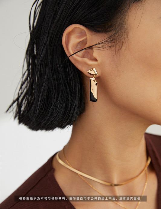S925 Black Enamel Earrings Monotone Chic Minimalist