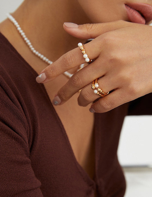 S925 Asymmetrical Freshwater Pearl Open Ring J0140
