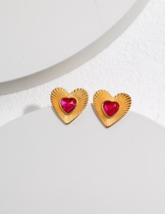 S925 Sterling Silver Heart Motif French Style Dainty Earrings