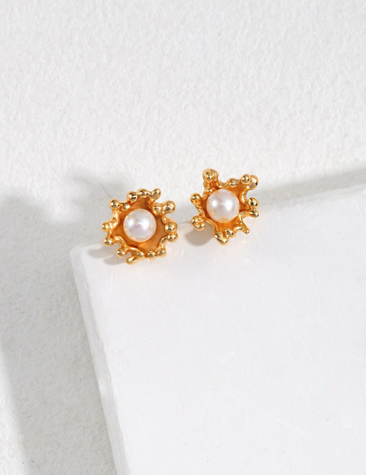 S925 Sterling Silver Freshwater Pearl Wave Line Stud Earrings