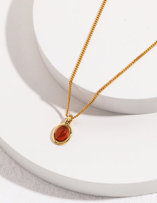 S925 Agate Necklace, French Antique Style Gold Plated D0358-3
