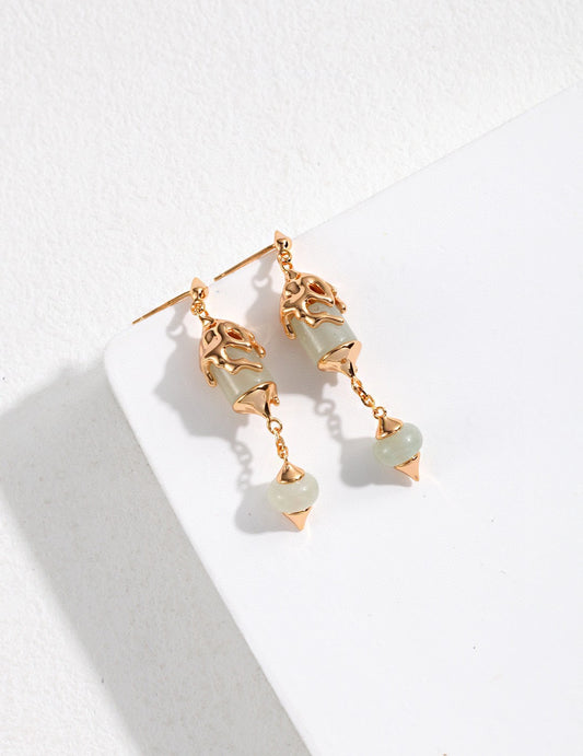 [S925] Oriental Palace Lantern Motif Dangle Aventurine Earrings