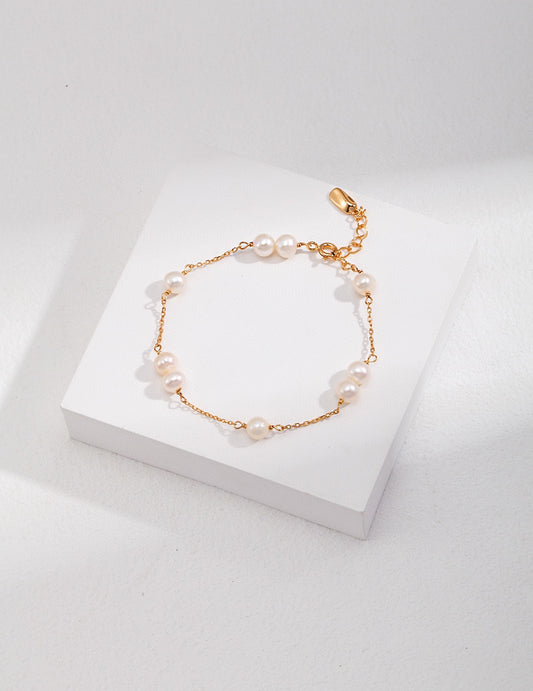 S925 Freshwater Pearl x Silver Bead Minimalist Bracelet