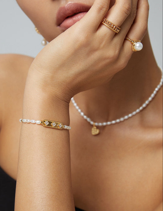 S925 Freshwater Pearl Bracelet, French Minimalist, Gold Plated