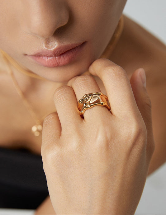 Sterling Silver 925 Nuance Wave Wide Ring Lava Design