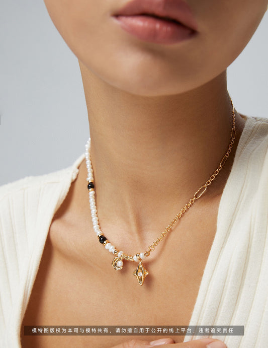 Freshwater Pearl S925 Star & Moon Motif Nuance Necklace