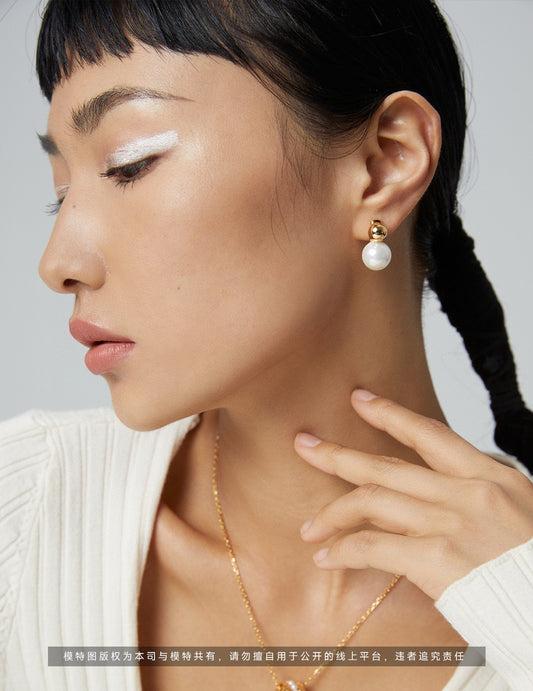 Sterling Silver 925 High-Quality Shell Pearl Earrings - French Minimalist
