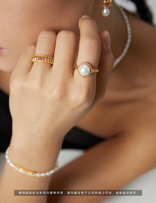 Sterling Silver Freshwater Pearl French Style Simple Ring