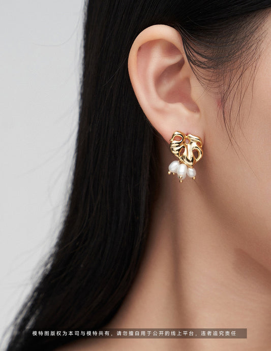 S925 Freshwater Pearl Earrings, Vintage Style, Gold Plated Finish