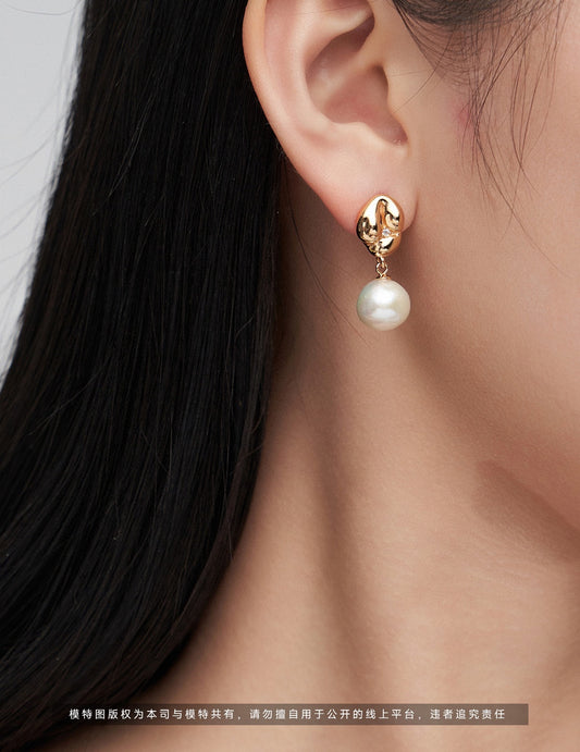 S925 Freshwater Baroque Pearl Zirconia Earrings French Cute