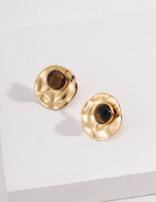 S925 Tiger's Eye 2-Way Earrings French Minimalist Design