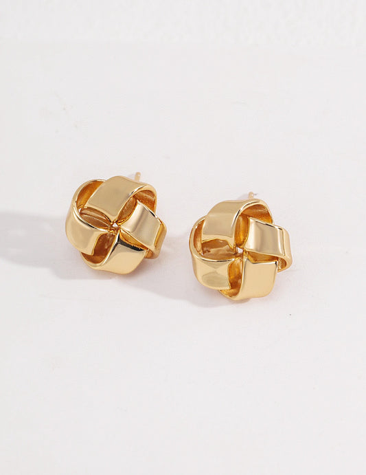 シルバー925 ノットデザインピアス 金メッキ シンプル 上品 (E01116-2)