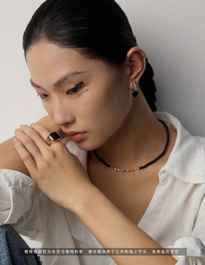 シルバー925 ハートモチーフ ブラックオニキス 2wayデザインピアス