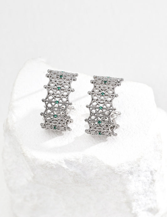S925 Antique Style Zirconia Design Pierced Earrings Gold
