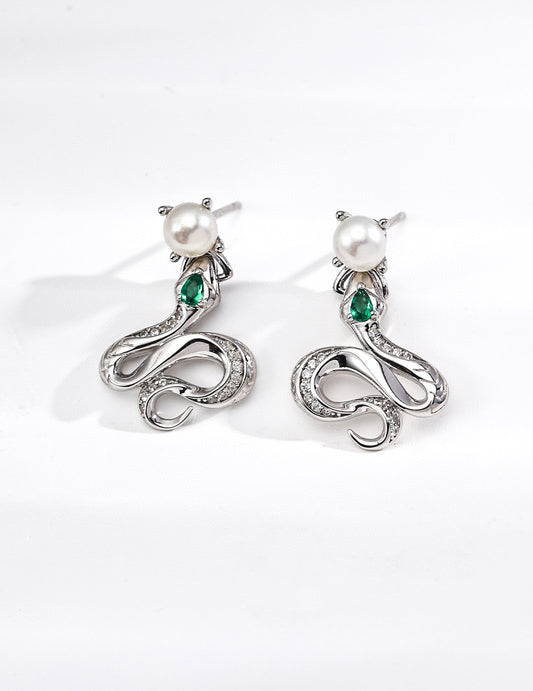 S925 Vintage Style Freshwater Pearl and Cubic Zirconia Design Earrings