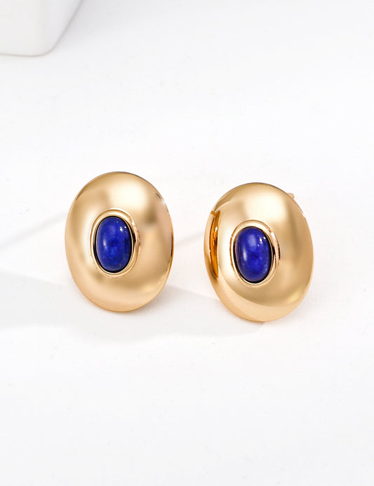 S925 Natural Stone Lapis Lazuli Vintage Style Minimalist Earrings