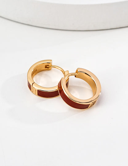 クラシック エナメルピアス 金メッキが輝くボルドーレッド