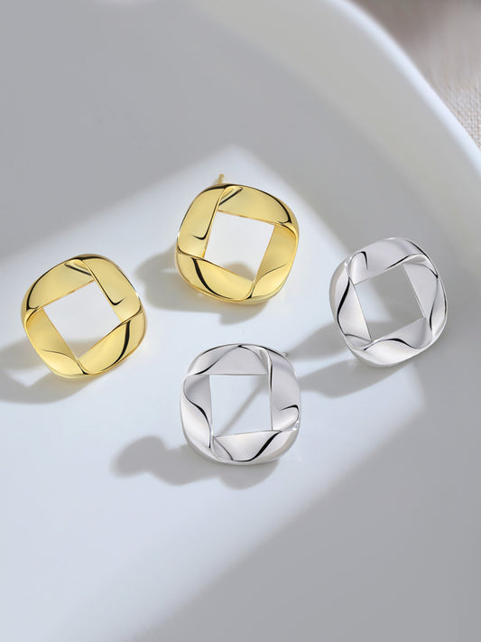 シルバー925 不規則 ニュアンスツイスト フープピアス