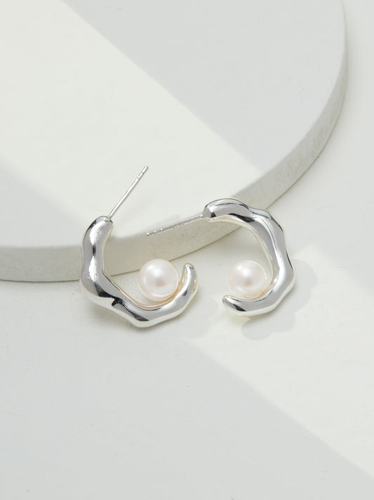 [Reshaped] Freshwater Pearl 925 Silver Nuance Line Earrings