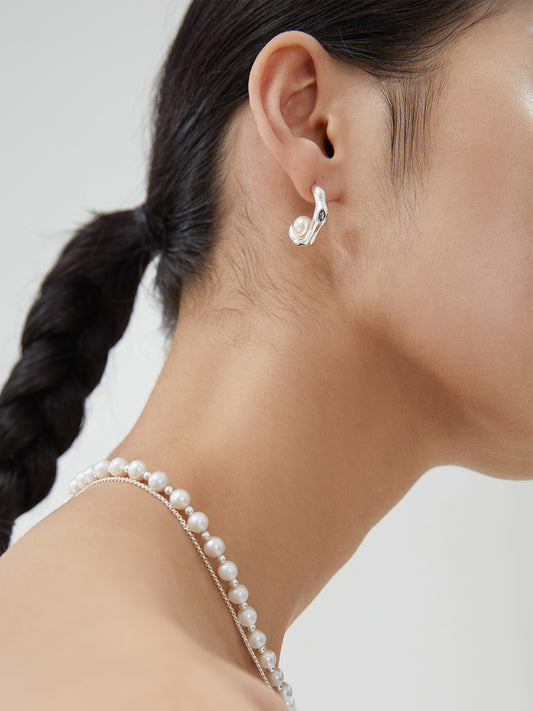 [Reshaped] Freshwater Pearl 925 Silver Nuance Line Earrings