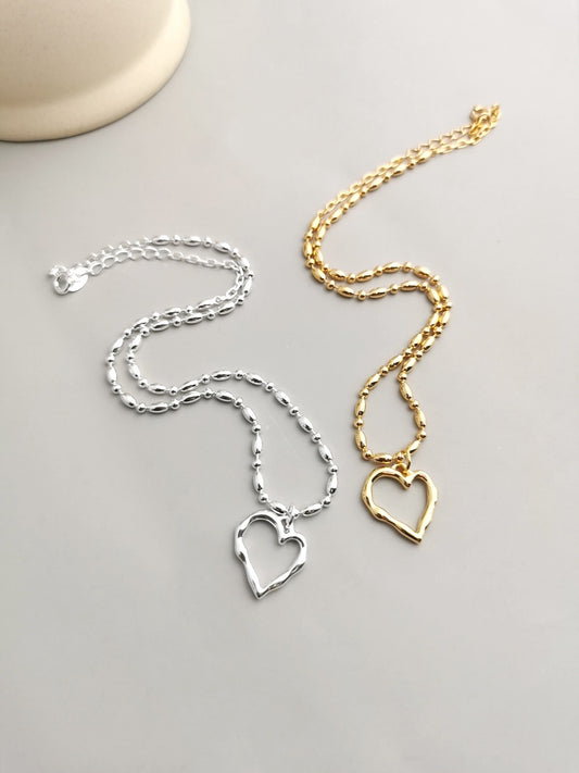 S925 Distorted Heart Asymmetrical Necklace French Modern