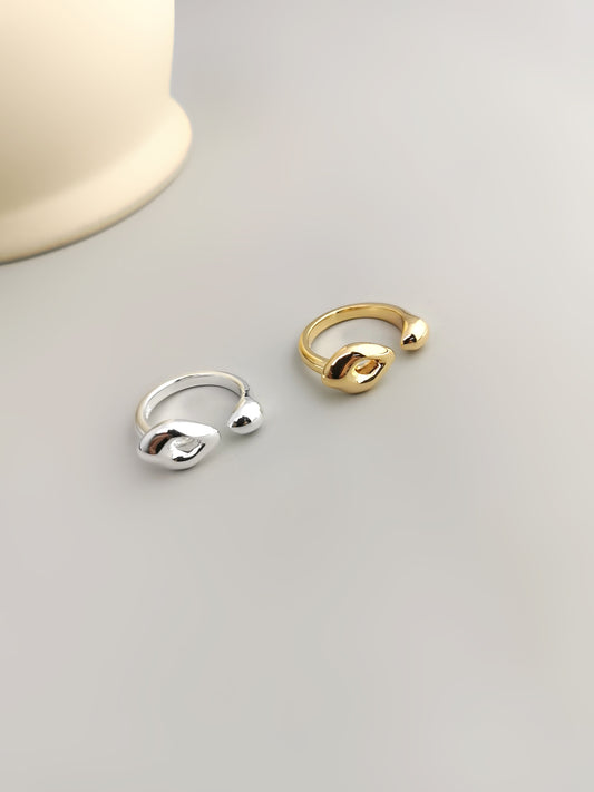 [Sculpted Silver] 925 Sterling Silver Abstract Sculpture-Style Nuance Ring, Gold Plated