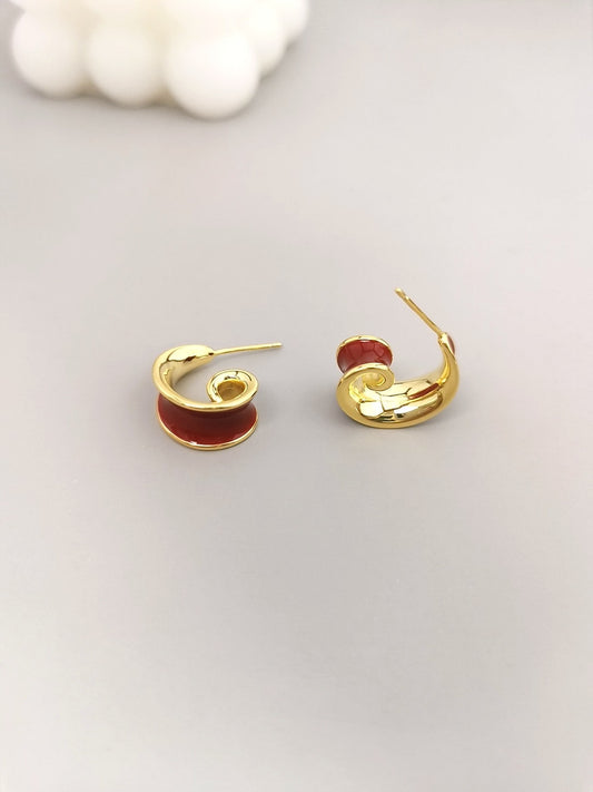 Silver 925 Red Enamel Drop Earrings French Chic
