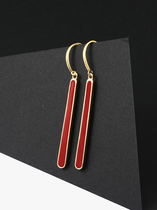 French Chic Red Enamel Nuance Line Earrings