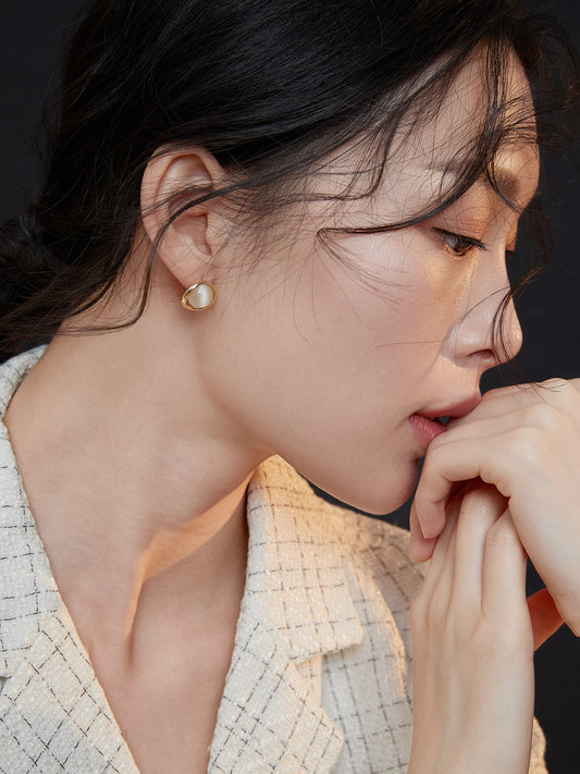 シルバー925 天然石 キャッツアイ スタッド ピアス 上品 E0553