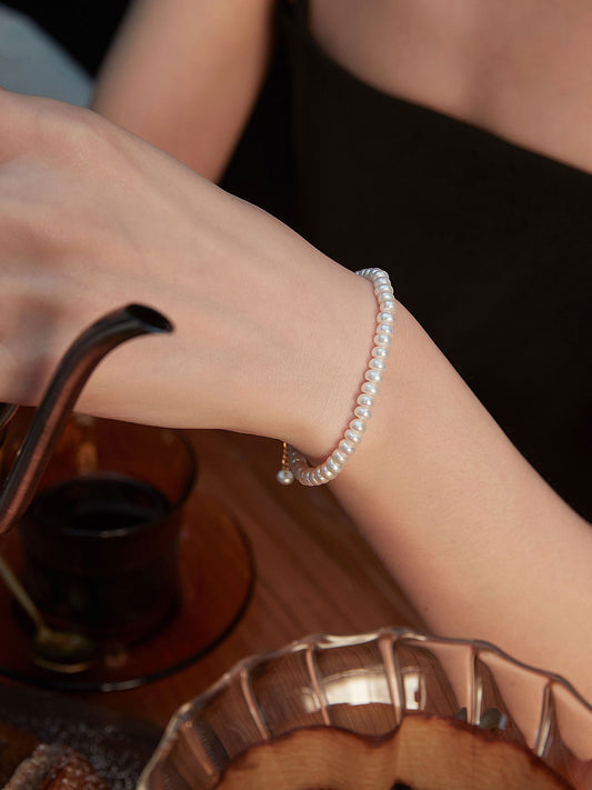 Freshwater Pearl 925 Sterling Silver Gold-Plated Elegant Dainty Bracelet