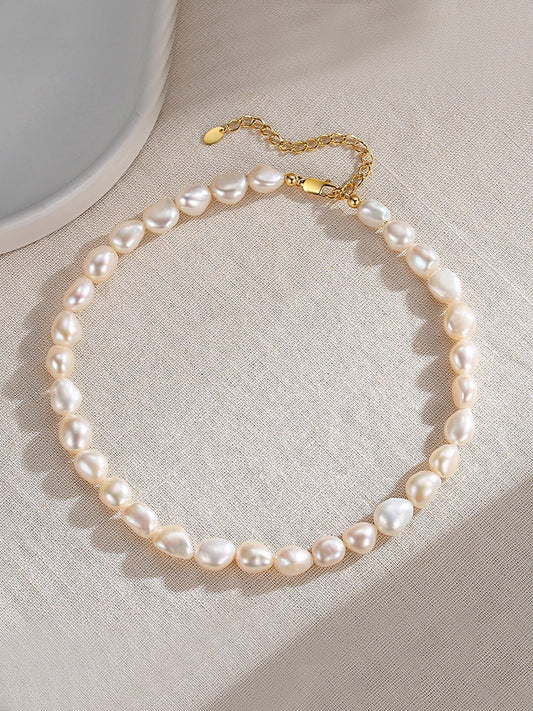 Freshwater pearl necklace, 18K gold-plated, feminine, elegant, delicate