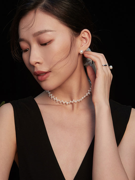 10mm 大粒淡水パール 上品 ラウンドピアス 全2色