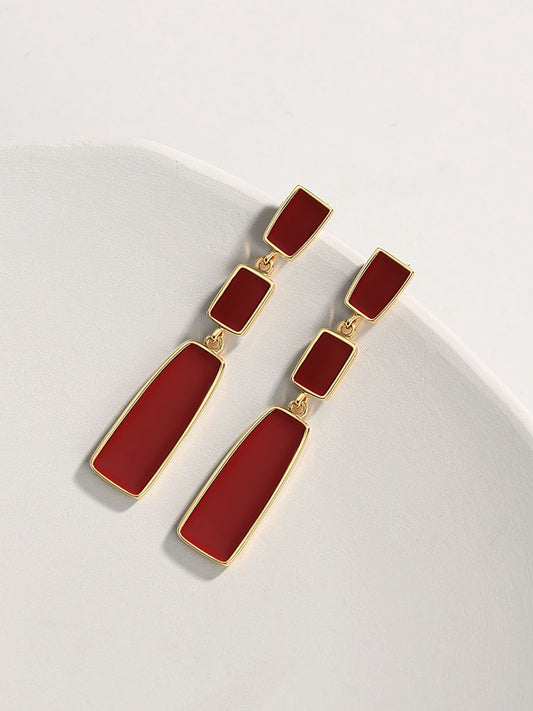 Exotic Enamel Pierced Earrings, Lustrous Oriental Red