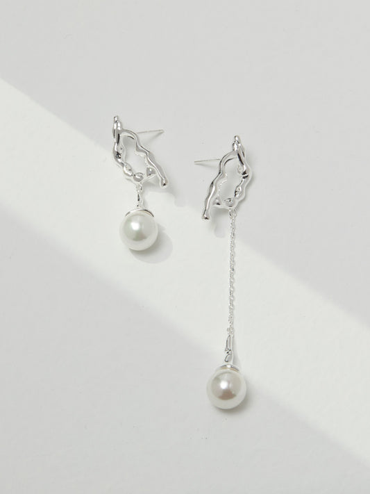 [Reshaped] Freshwater Pearl 925 Sterling Silver 2-Way Design Earrings
