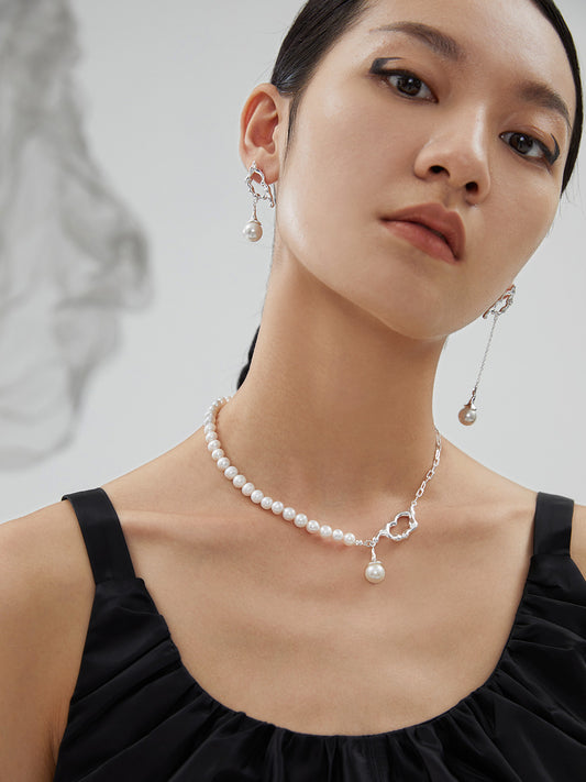 [Reshaped] Freshwater Pearl 925 Sterling Silver 2-Way Design Earrings