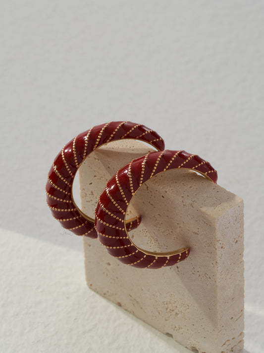Winter Red Enamel C-Hoop Earrings - Elegant Pop of Color