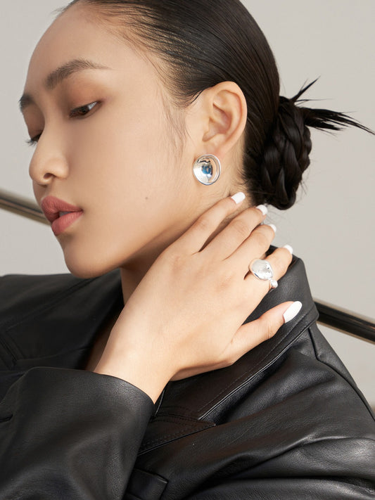 S925 アシンメトリー ニュアンスライン ピアス シルバー/ゴールド