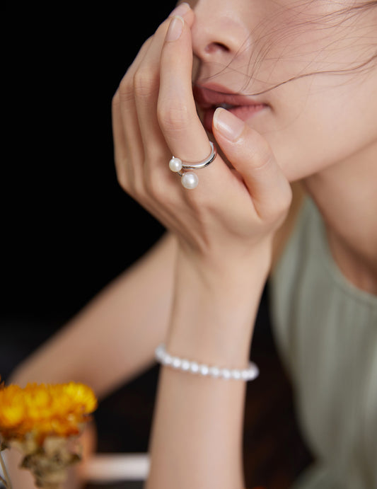 シルバー925 淡水パール リング シンプル フレンチシック 金メッキ