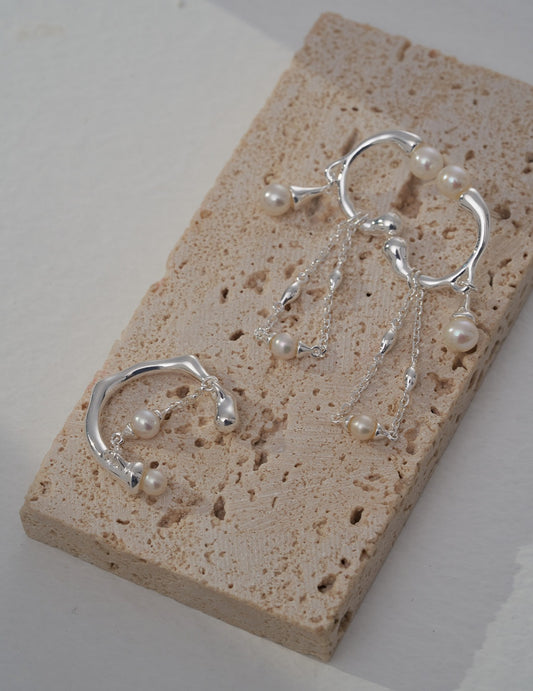S925 Shell Pearl Dangle Earrings - Delicate Chain Design