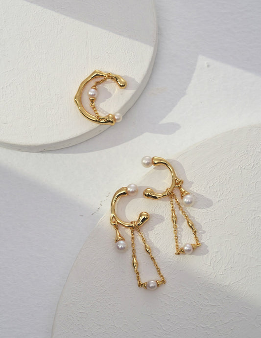 S925 Shell Pearl Dangle Earrings - Delicate Chain Design