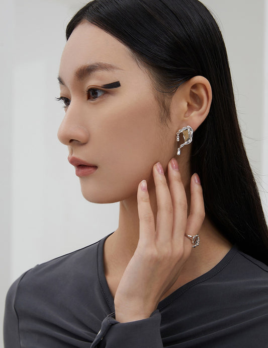 Silver 925 Mirror Finish Abstract Design Earrings - Graceful Curves, Shimmering Lake Light