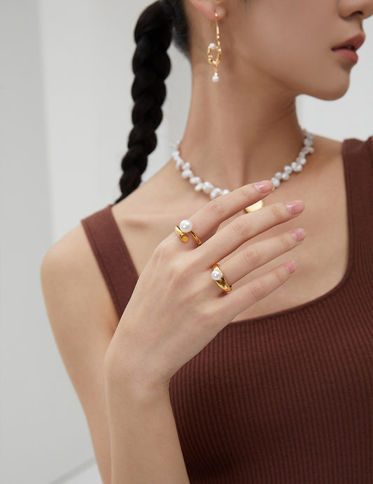 Sterling Silver 925 Freshwater Pearl Minimalist Nuance Pinky Ring