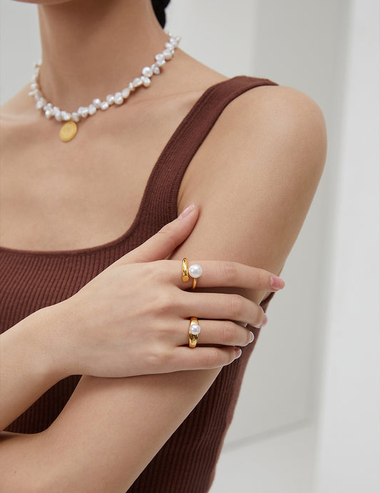 Sterling Silver 925 Freshwater Pearl Minimalist Nuance Pinky Ring